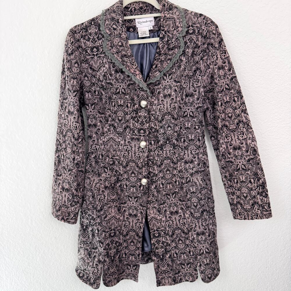 Raindrops Womens Vintage Long Blazer Jacket Size M Lace Tapestry Steampunk